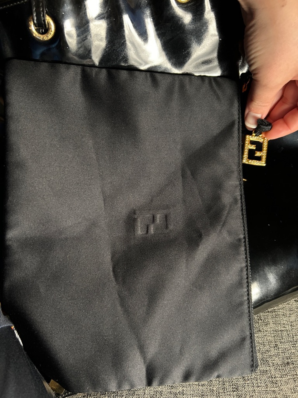 Fendi Black Patent Tote Bag with pouch - Picture 8 of 16